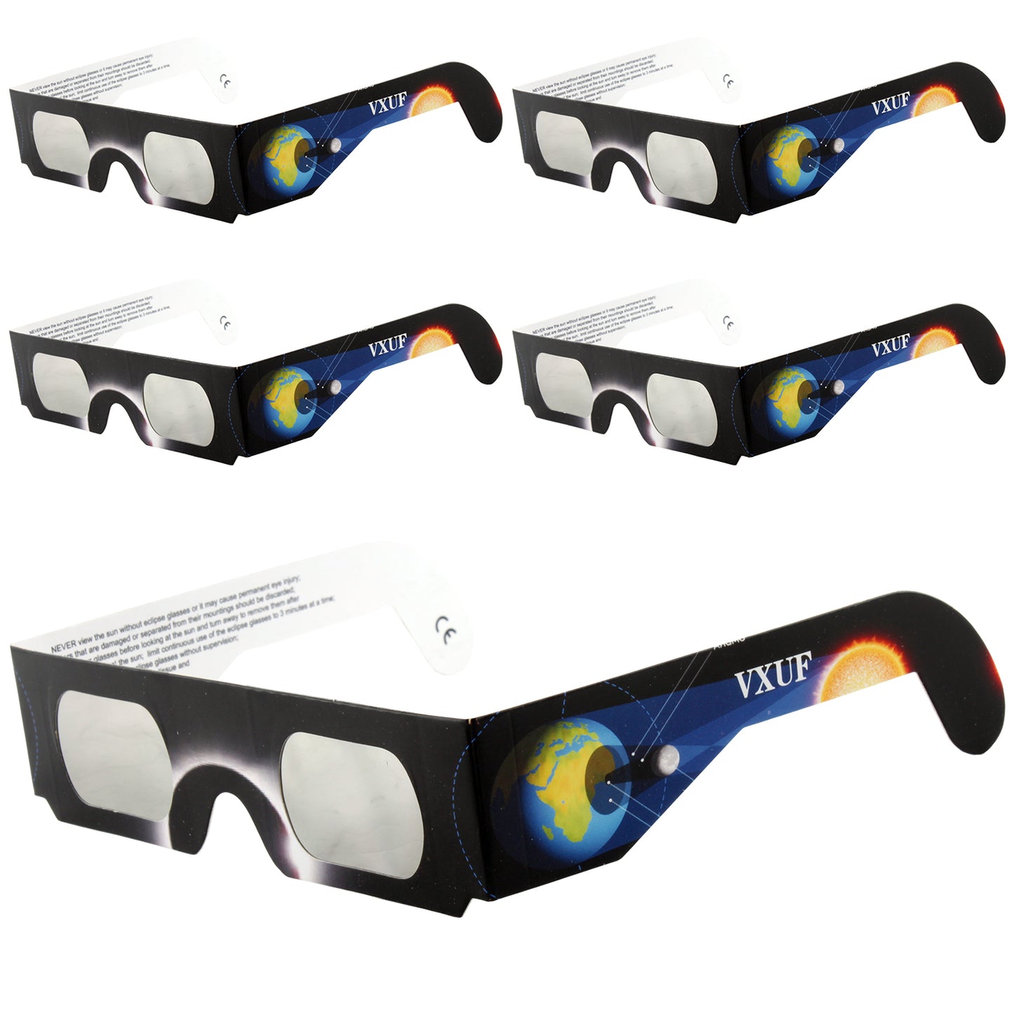 Paper Solar Eclipse Glasses 5 Packs - CE and ISO Certified Safe Shades for Direct Sun Viewing