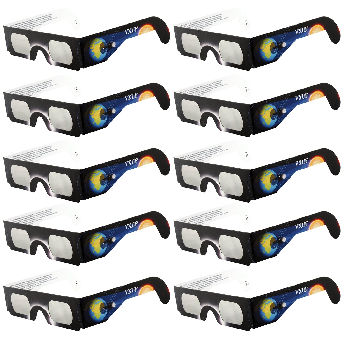 Paper Solar Eclipse Glasses 10 Packs - CE and ISO Certified Safe Shades for Direct Sun Viewing